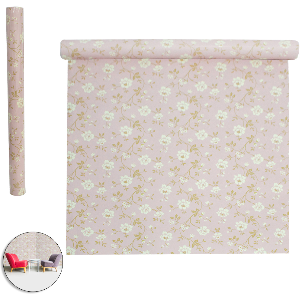PAPEL DE PAREDE ROLO AUTOADESIVO FLORAL SALMAO 45CMX5M