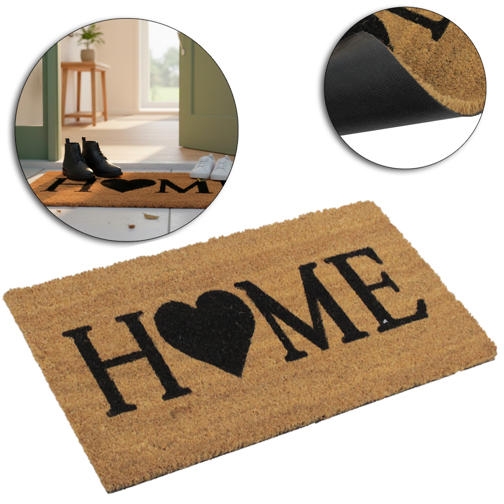 TAPETE CAPACHO DE PISO DE FIBRA RETANGULAR EMBORRACHADO HOME 60X33CM