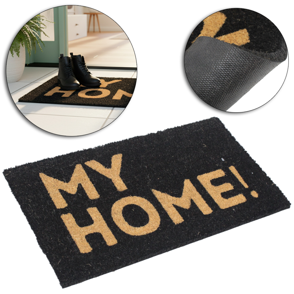 TAPETE CAPACHO DE PISO DE FIBRA RETANGULAR EMBORRACHADO MY HOME 60X33CM
