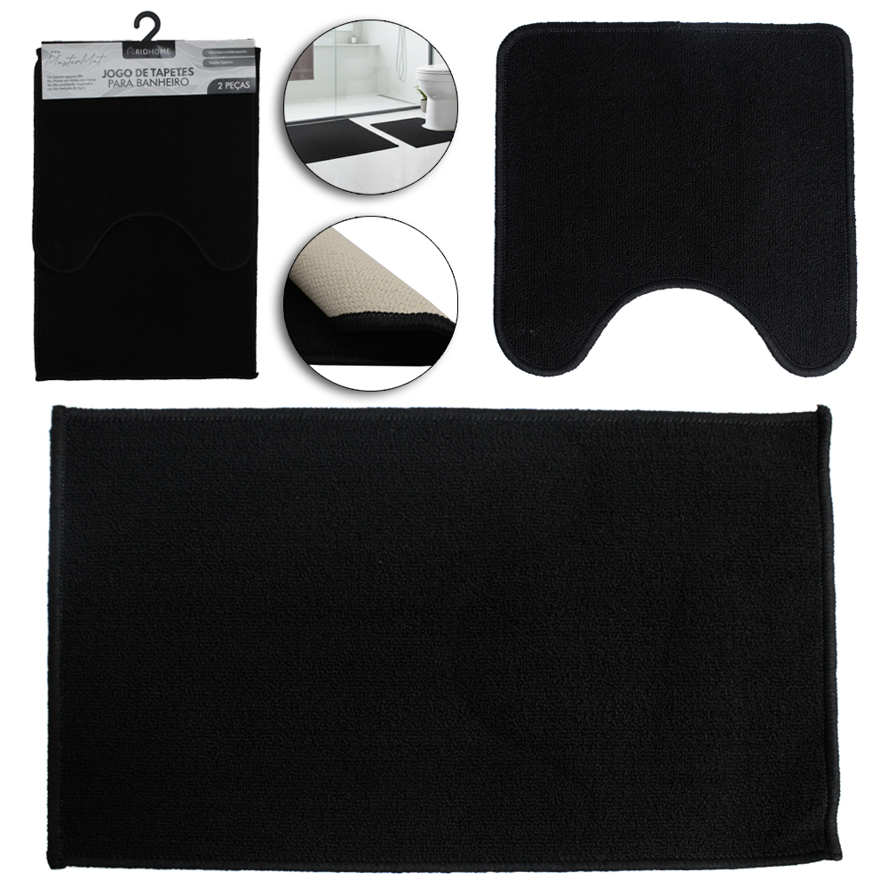 JOGO DE TAPETE DE PISO DE POLIESTER PARA BANHEIRO MASTERMAT ANTIDERRAPANTE COM 2 PECAS