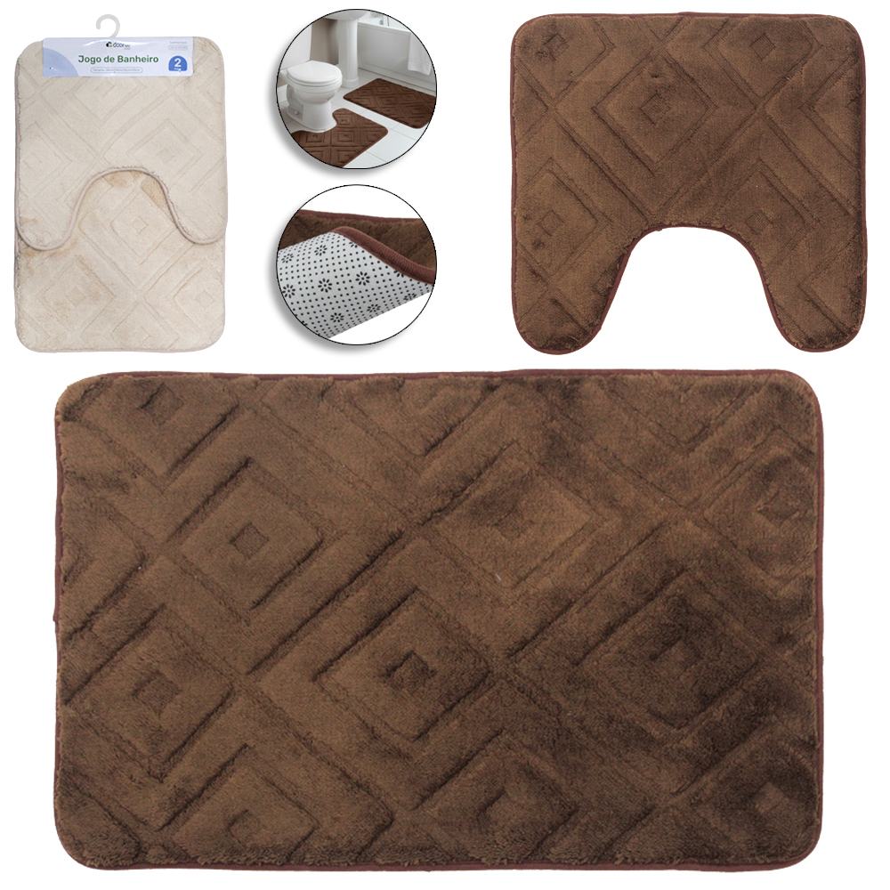 JOGO DE TAPETE DE PISO DE PELUCIA PARA BANHEIRO ANTIDERRAPANTE COM 2 PECAS