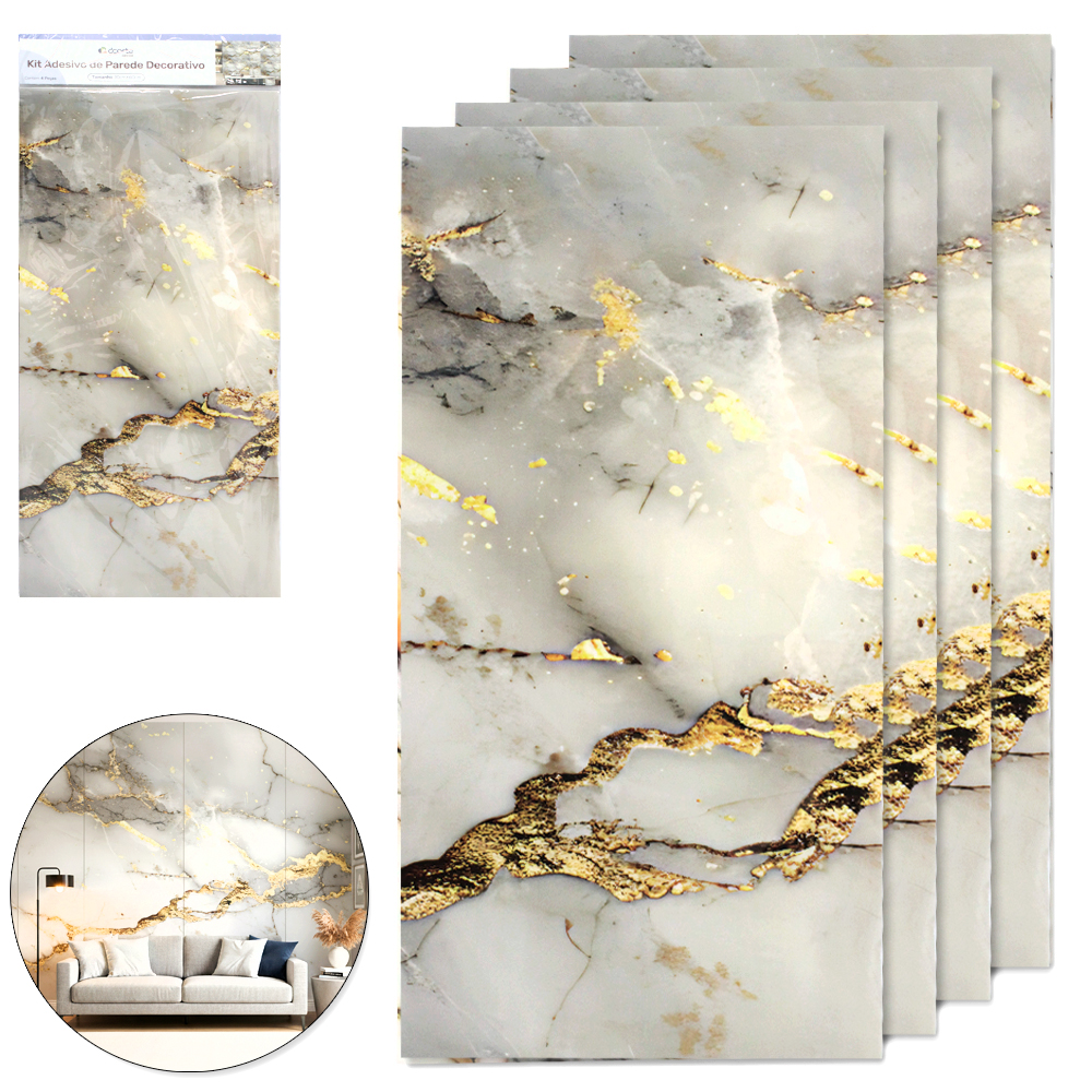 PAPEL DE PAREDE PLACA AUTOADESIVO MARMORE COM 4 PECAS 60X30CM