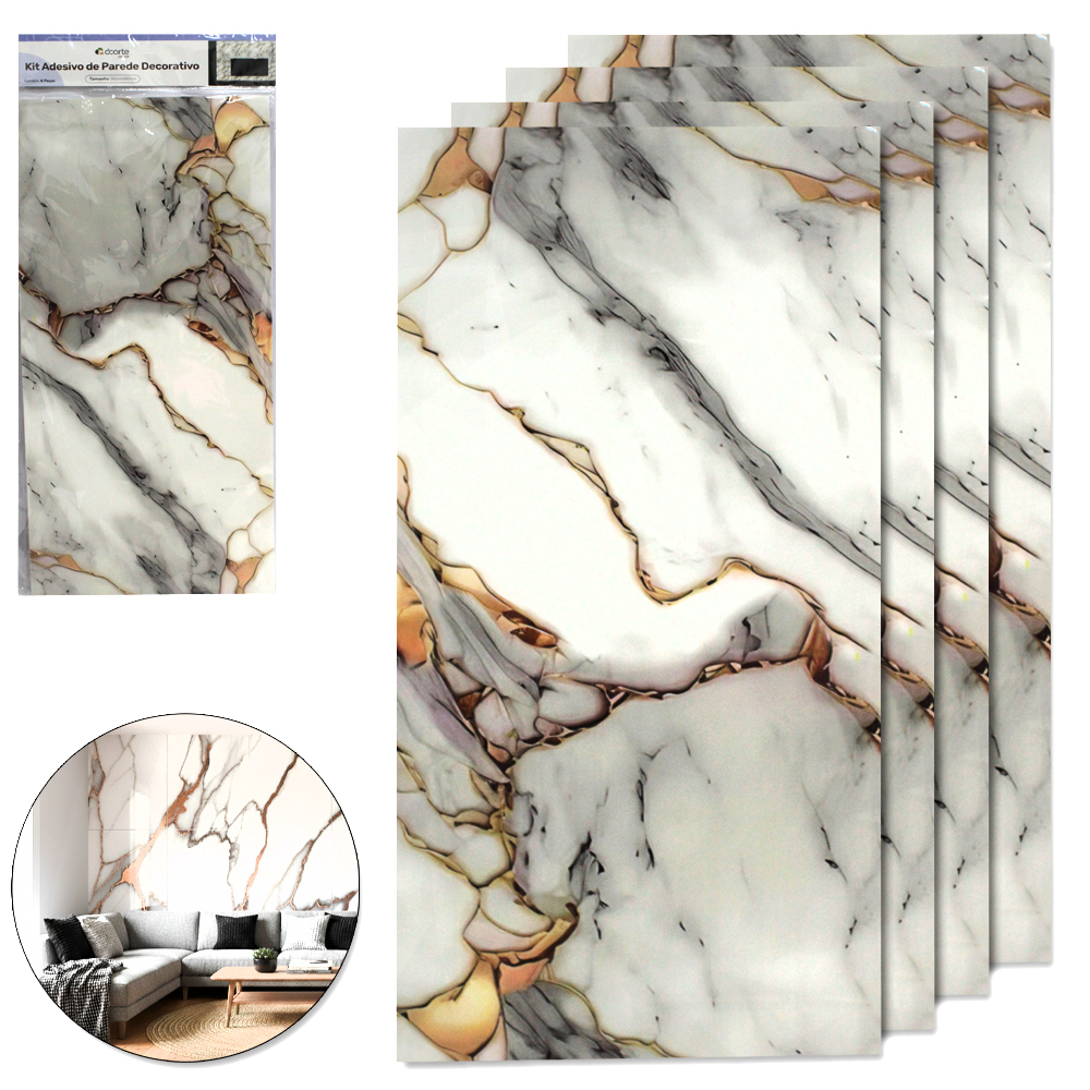 PAPEL DE PAREDE PLACA AUTOADESIVO MARMORE COM 4 PECAS 60X30CM