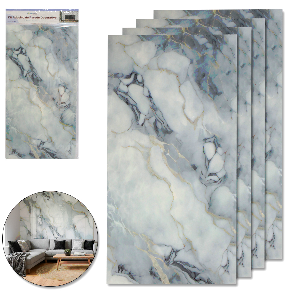 PAPEL DE PAREDE PLACA AUTOADESIVO MARMORE COM 4 PECAS 60X30CM