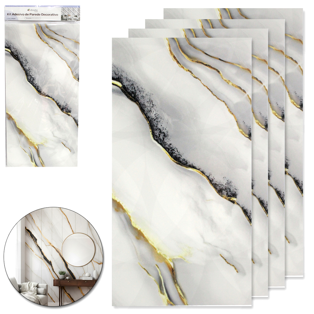 PAPEL DE PAREDE PLACA AUTOADESIVO MARMORE COM 4 PECAS 60X30CM