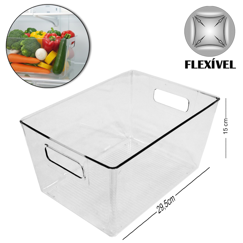 CESTO ORGANIZADOR DE PLASTICO PET FLEXIVEL RETANGULAR COM ALCA MULTIUSO FACILE 29,5X20,5X15CM