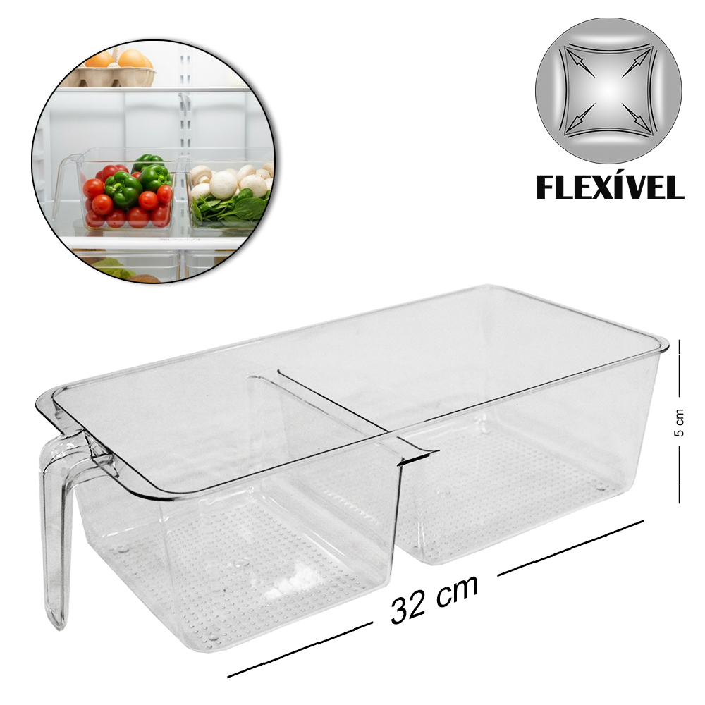 CESTO ORGANIZADOR DE PLASTICO PET FLEXIVEL RETANGULAR COM 2 DIVISORIAS + ALCA MULTIUSO FACILE 32X15,5X9CM