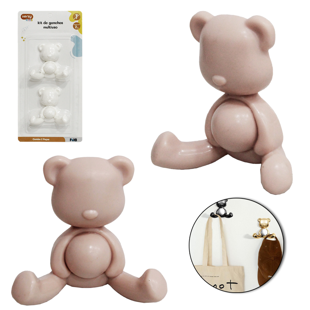 CABIDE GANCHO DE PLASTICO URSO COM 2 GANCHOS DUPLO AUTOADESIVO VERSY KIDS 7X6,5CM