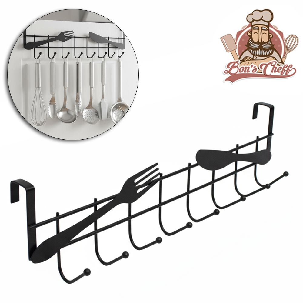 CABIDE GANCHO ARAMADO TALHERES PARA PORTA COM 8 GANCHOS BLACK 36X10X2,5CM