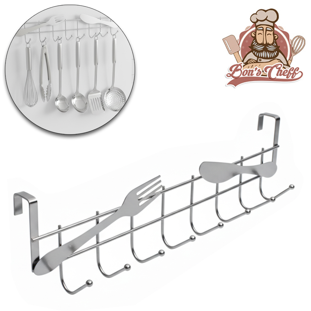 CABIDE GANCHO ARAMADO TALHERES PARA PORTA COM 8 GANCHOS CROMADO 36X10X2,5CM