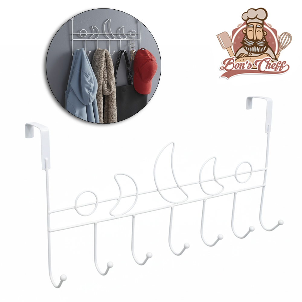 CABIDE GANCHO ARAMADO LUA PARA PORTA COM 7 GANCHOS BRANCO 41X23X5CM