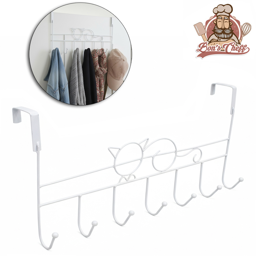 CABIDE GANCHO ARAMADO GATO PARA PORTA COM 7 GANCHOS BRANCO 41X22X5CM
