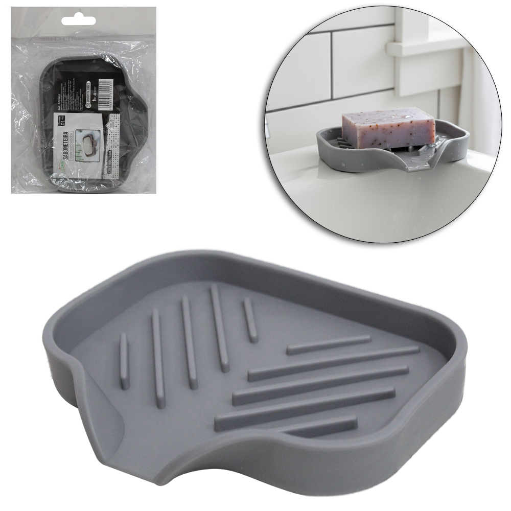 SABONETEIRA DE PIA DE SILICONE RETANGULAR COM ESCORREDOR 12,5X10X1,5CM