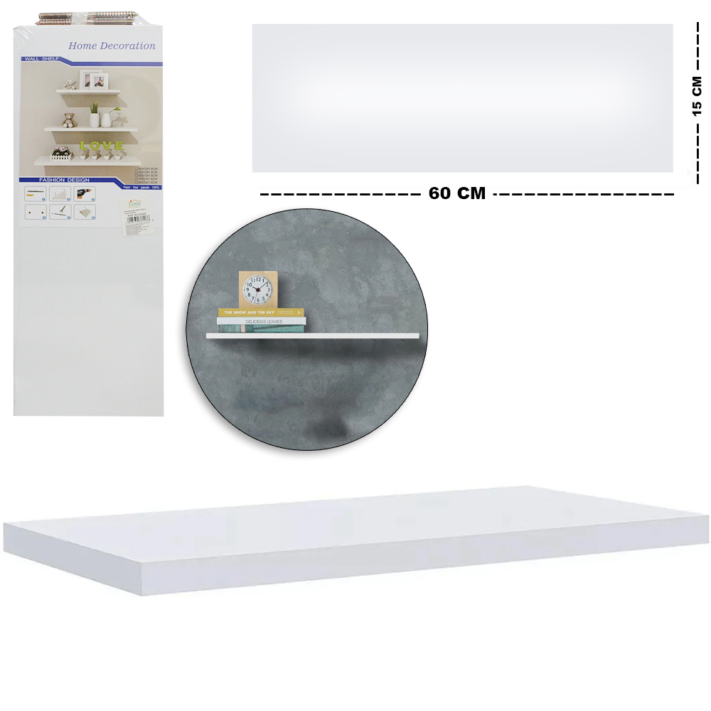 PRATELEIRA RETANGULAR DE MADEIRA MDF BRANCA 60X15X1,8CM