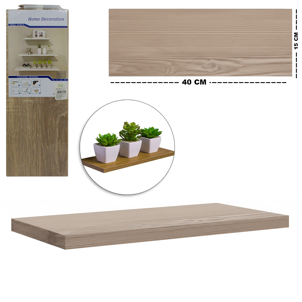 PRATELEIRA RETANGULAR DE MADEIRA MDF AMADEIRADO 40X15X1,8CM