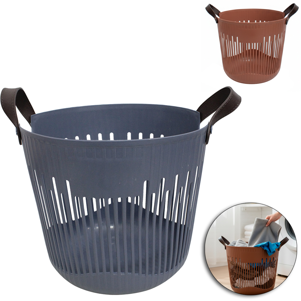 CESTO ORGANIZADOR DE PLASTICO REDONDO VAZADO COM ALCA 28,5X32CM DE Ø 