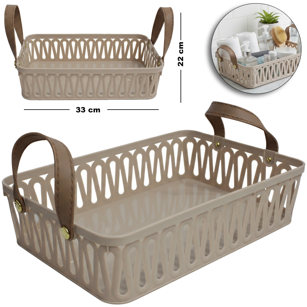 CESTO ORGANIZADOR DE PLASTICO RETANGULAR VAZADO COM ALCA 33X22,5X8CM