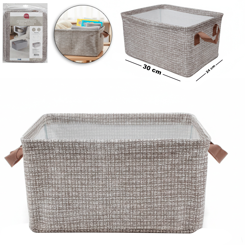 CAIXA CESTO ORGANIZADOR DE PVC / TNT DOBRAVEL MULTIUSO COM ALCA INOVA 30X24X17CM
