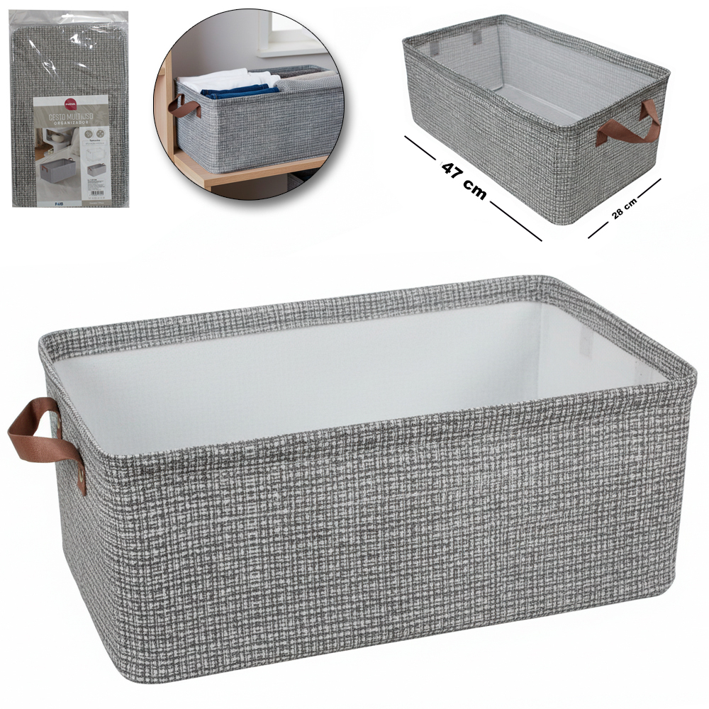 CAIXA CESTO ORGANIZADOR DE PVC / TNT DOBRAVEL MULTIUSO COM ALCA INOVA 47X28X20CM