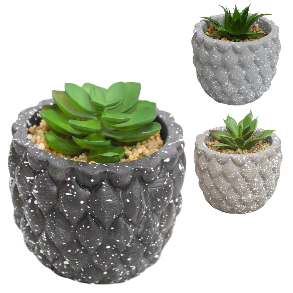 FLOR ARTIFICIAL SUCULENTA COM VASO DE CIMENTO REDONDO 9X9CM DE Ø