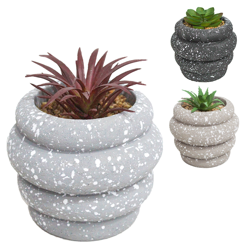 FLOR ARTIFICIAL SUCULENTA COM VASO DE CIMENTO REDONDO 9,5X9,5CM DE Ø
