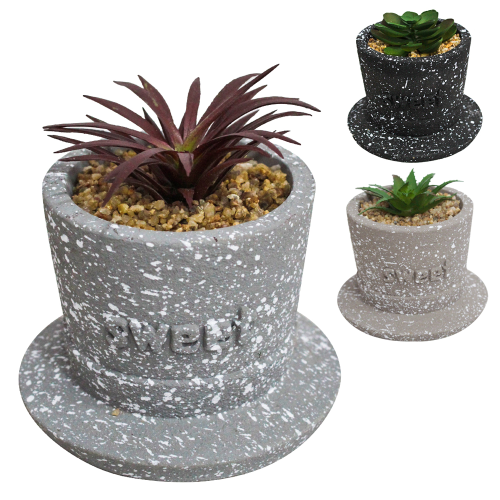 FLOR ARTIFICIAL SUCULENTA COM VASO DE CIMENTO REDONDO 9X11CM DE Ø