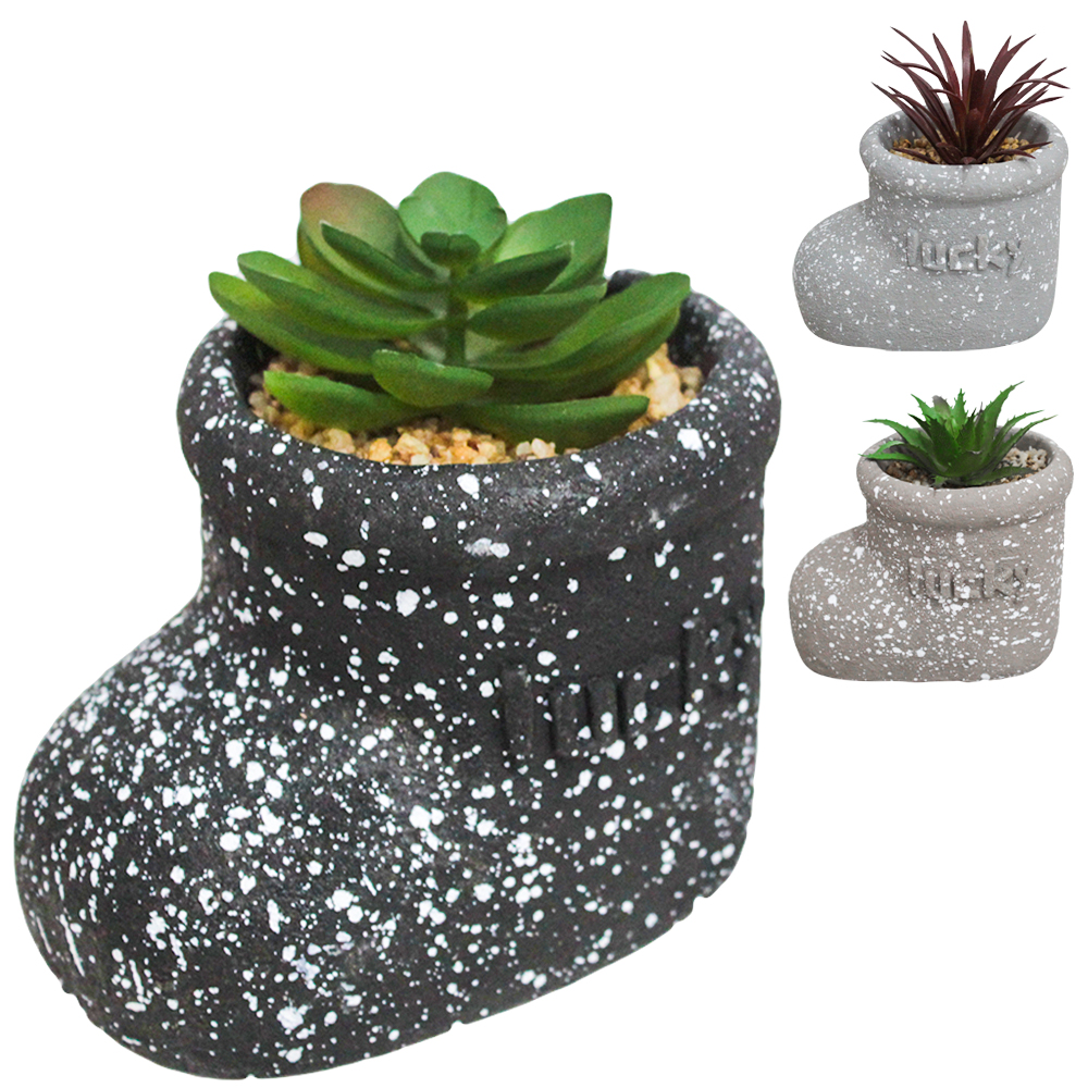 FLOR ARTIFICIAL SUCULENTA COM VASO DE CIMENTO CALCADO 10,5X9,5X7,5CM