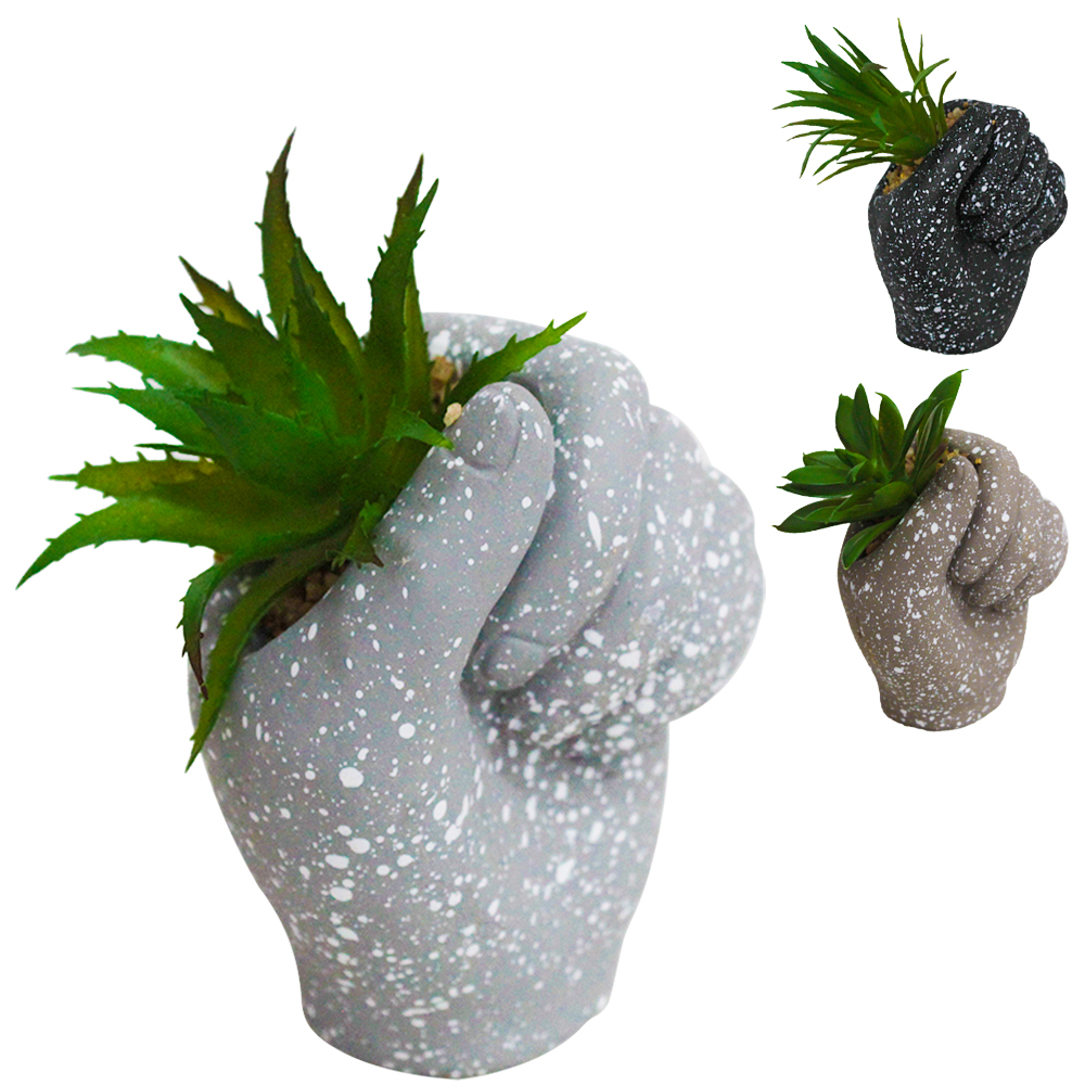 FLOR ARTIFICIAL SUCULENTA COM VASO DE CIMENTO MAO 12X7,5X5CM
