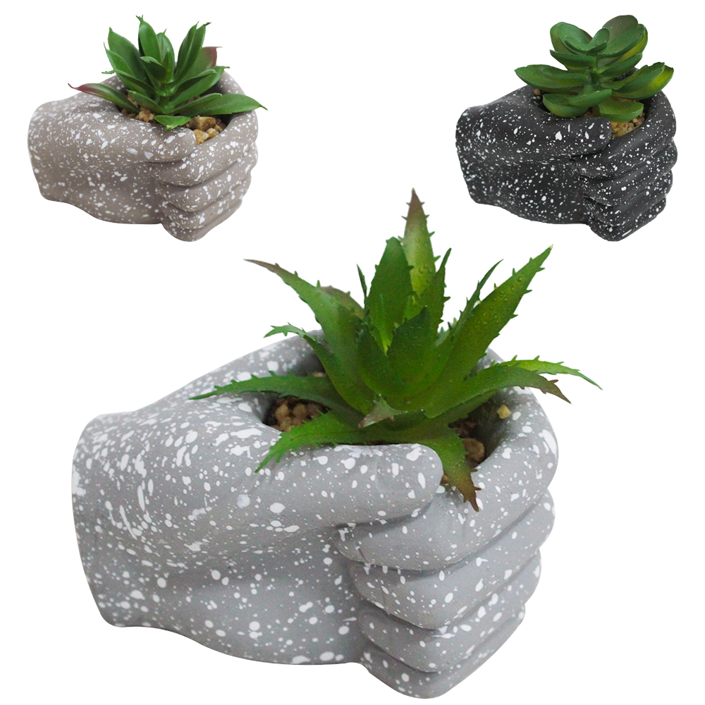 FLOR ARTIFICIAL SUCULENTA COM VASO DE CIMENTO MAO 9X7,5X6,5CM