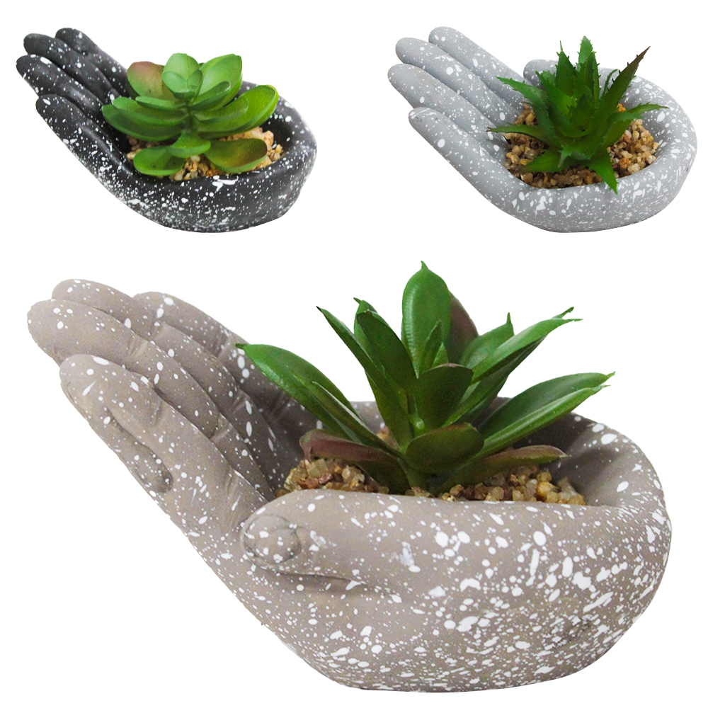 FLOR ARTIFICIAL SUCULENTA COM VASO DE CIMENTO MAO 11X7X6,5CM
