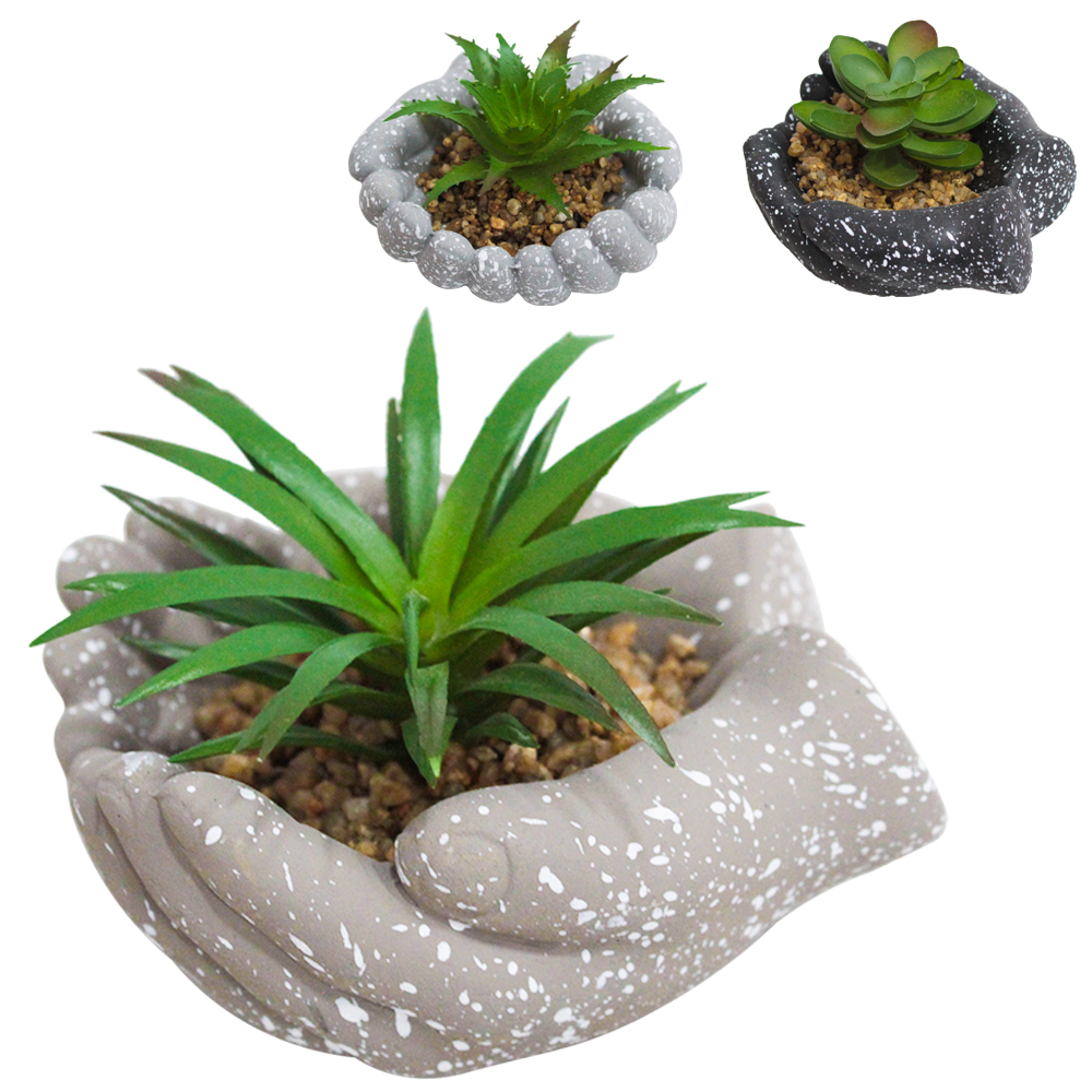 FLOR ARTIFICIAL SUCULENTA COM VASO DE CIMENTO MAOS 9,5X9X6CM
