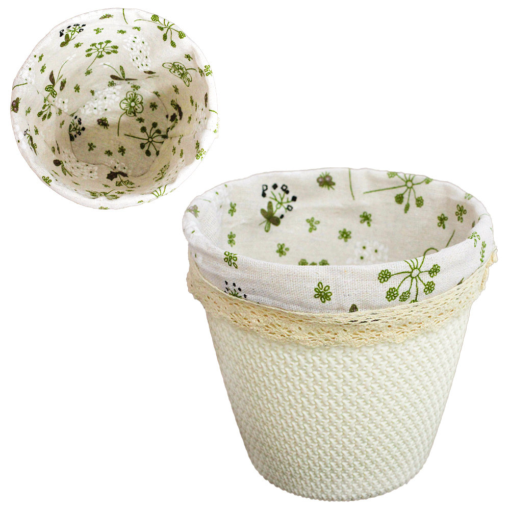 CESTA DE PLASTICO REDONDA COM ALCA + FORRO DE POLIESTER 16X16CM DE Ø