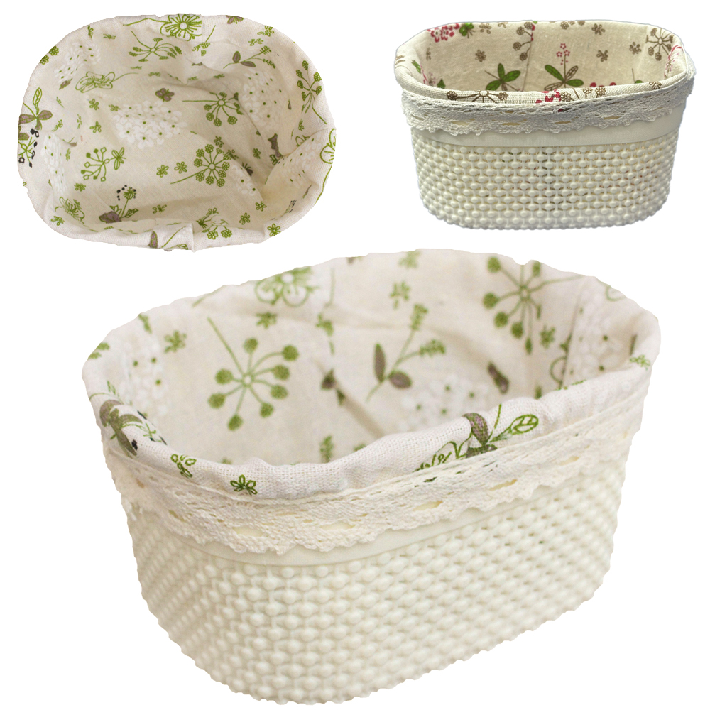 CESTA DE PLASTICO OVAL COM ALCA + FORRO DE POLIESTER 19X14,5X10CM