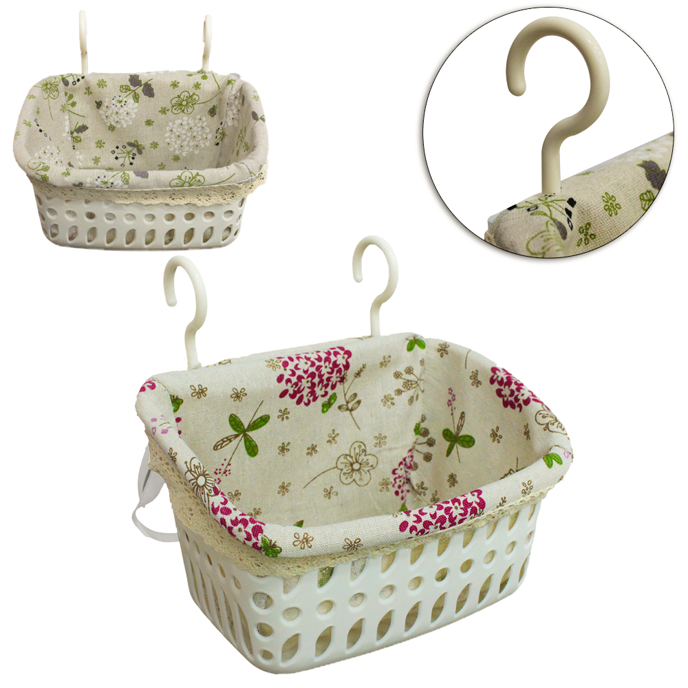 CESTA DE PLASTICO PARA PRENDEDOR COM ALCA DUPLA + FORRO DE POLIESTER 22,5X20X16CM