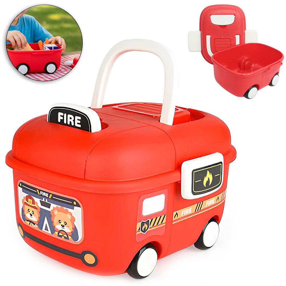 ORGANIZADOR DE PLASTICO COM ALCA E RODINHA FIRE BOMBEIRO VERMELHO 20X14X10CM
