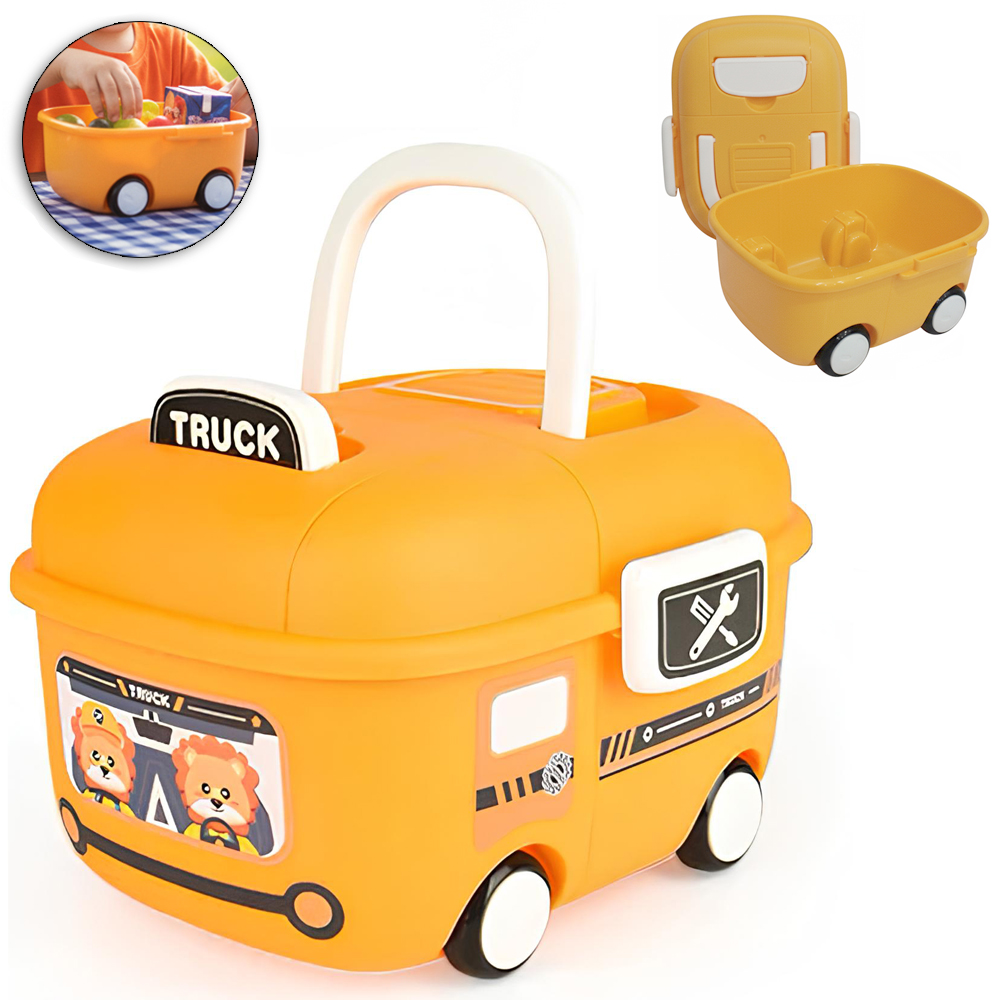 ORGANIZADOR DE PLASTICO COM ALCA E RODINHA TRUCK AMARELO 20X14X10CM