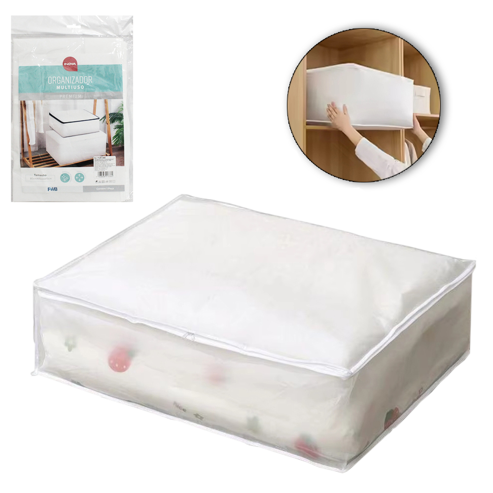 CAIXA ORGANIZADOR DE PVC / TNT DOBRAVEL MULTIUSO COM ZIPER INOVA PREMIUM 80X45X15CM