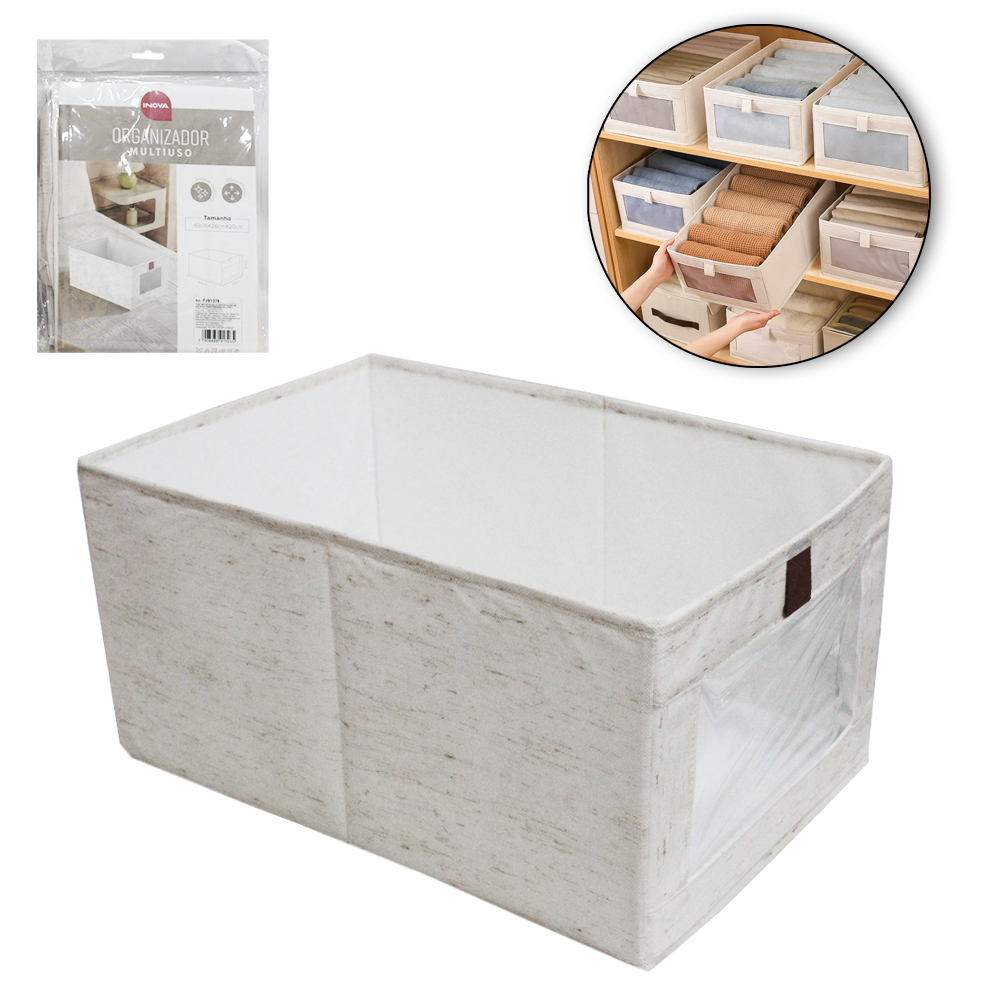 CAIXA ORGANIZADOR DE PVC / TNT DOBRAVEL MULTIUSO INOVA 40X26X20CM