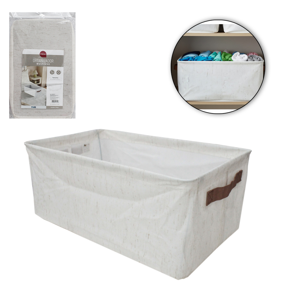 CAIXA ORGANIZADOR DE PVC / TNT DOBRAVEL MULTIUSO COM ALCA INOVA 47X28X20CM