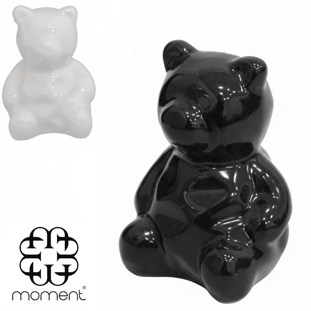 ENFEITE URSO DE CERAMICA PRETO / BRANCO 6X4,5X4,5CM