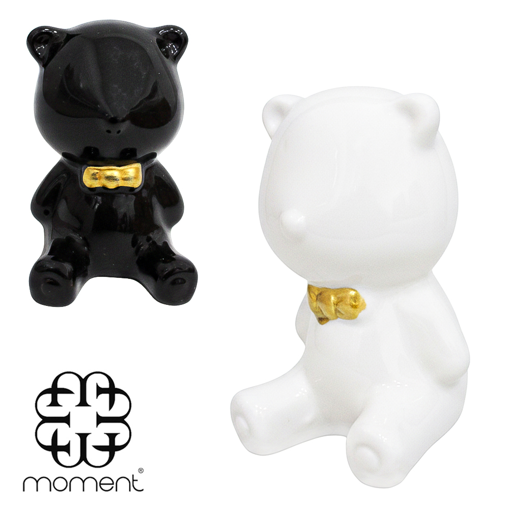 ENFEITE URSO COM GRAVATA DE CERAMICA PRETO / BRANCO 8,5X5,5X5,2CM