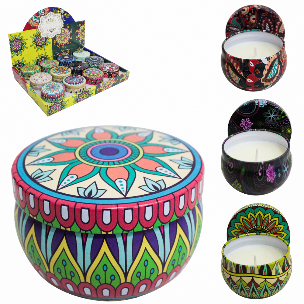 VELA DECORATIVA AROMATICA POTE DE METAL SORTIDOS