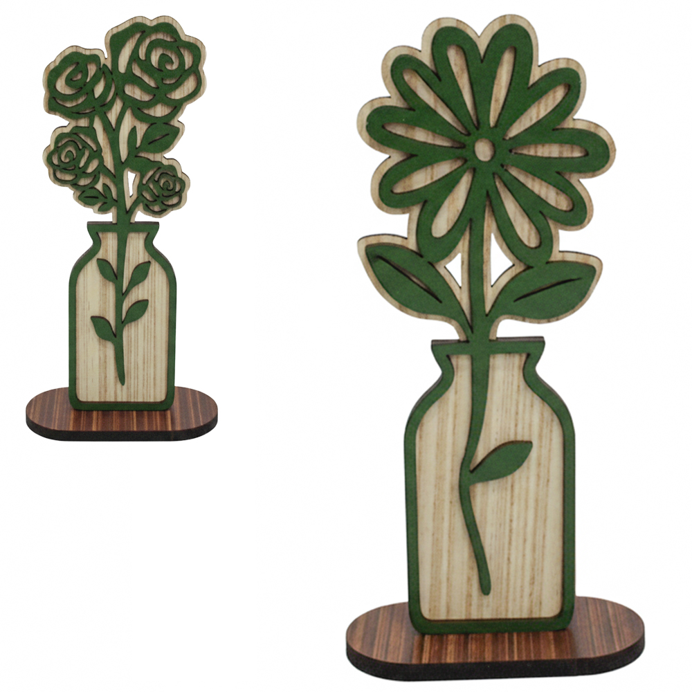 ENFEITE DE MADEIRA FLOR SORTIDO COM BASE 20X10CM