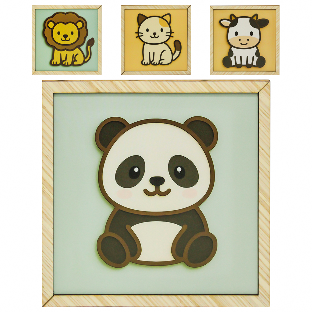 QUADRO DECORATIVO 19X19CM DE MADEIRA MDF BICHINHOS INFANTIL