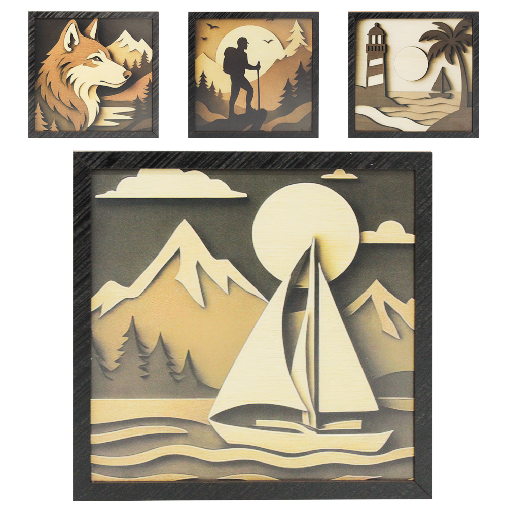 QUADRO DECORATIVO 19X19CM DE MADEIRA MDF PAISAGEM