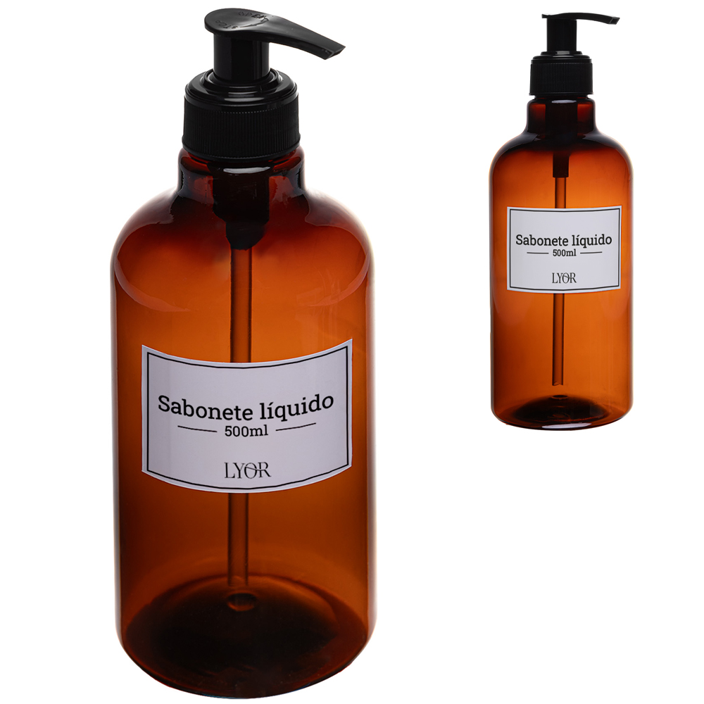 PORTA SABONETE LIQUIDO DE PLASTICO PET REDONDO VINTAGE 500ML