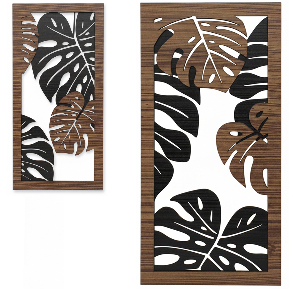 ENFEITE PLACA DE MADEIRA MDF RETANGULAR 3D VAZADO 38X18,5CM