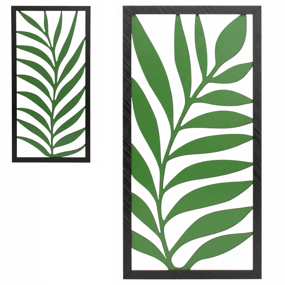 ENFEITE PLACA DE MADEIRA MDF RETANGULAR FOLHAGENS VAZADO 38X19CM