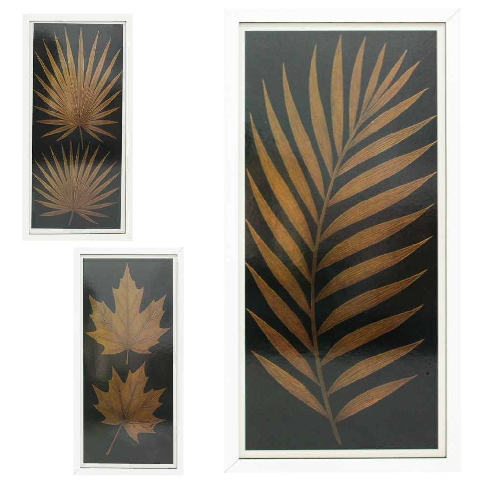 QUADRO DECORATIVO 38X19CM DE MADEIRA FOLHAS SECAS