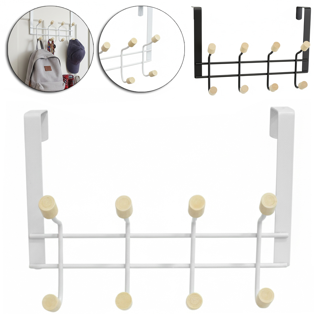 CABIDE GANCHO ARAMADO PARA PORTA WHITE / BLACK COM 8 GANCHOS DE MADEIRA 28X15CM